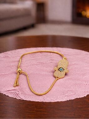New! Gold Adjustable Bracelet With Diamonds